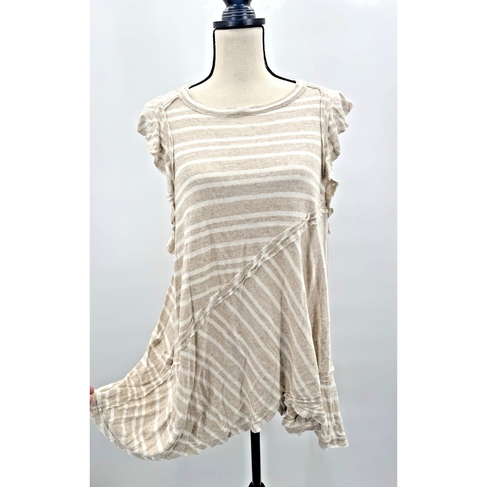 Free People Stripe Linen Tunic Dress XS Asymmetrical Neutral Indie Boho Coastal